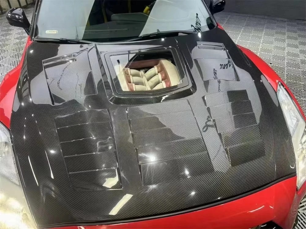 3K Real Dry Carbon Fiber Transparent Glass Car Front Bonnet Engine Hood Cover for  GTR R35
